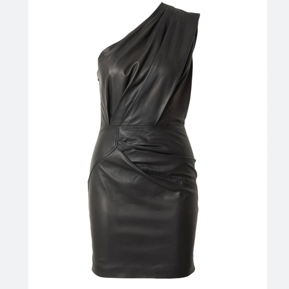 IRO Paris Floky Asymmetrical Dress Black Leather Size 36 US 6 Luxury Rock Star